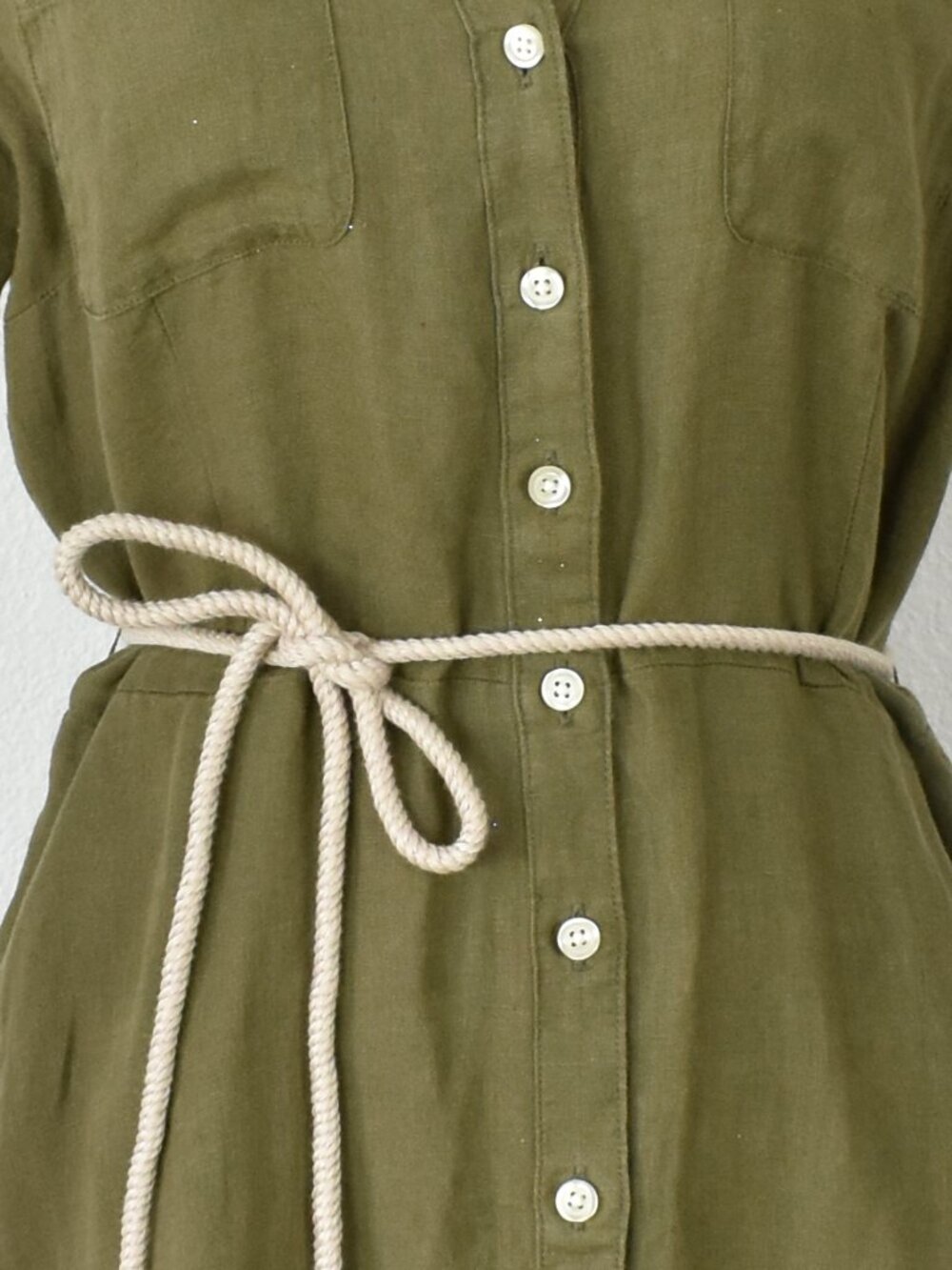 Talbots Olive Green Linen Button Down Midi Dress - 8 - Picture 8 of 9